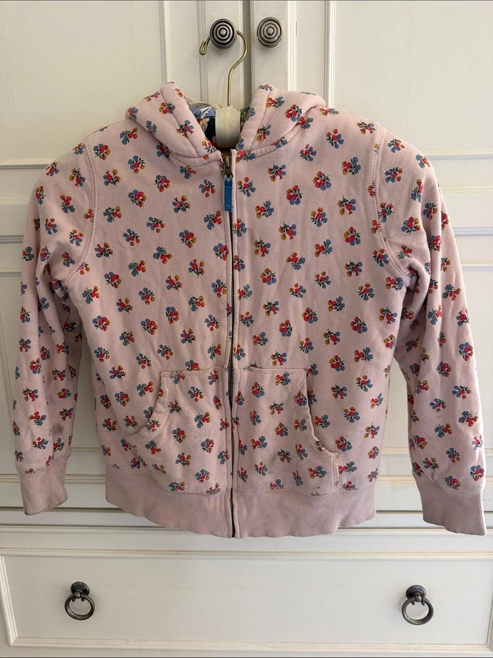Mini Boden Light Pink Floral Sherpa Lined Zip Front Hoodie
